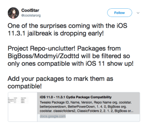 Electra iOS 11.3.1 Jailbreak Will Filter Incompatible Tweaks in Cydia - Coolstar